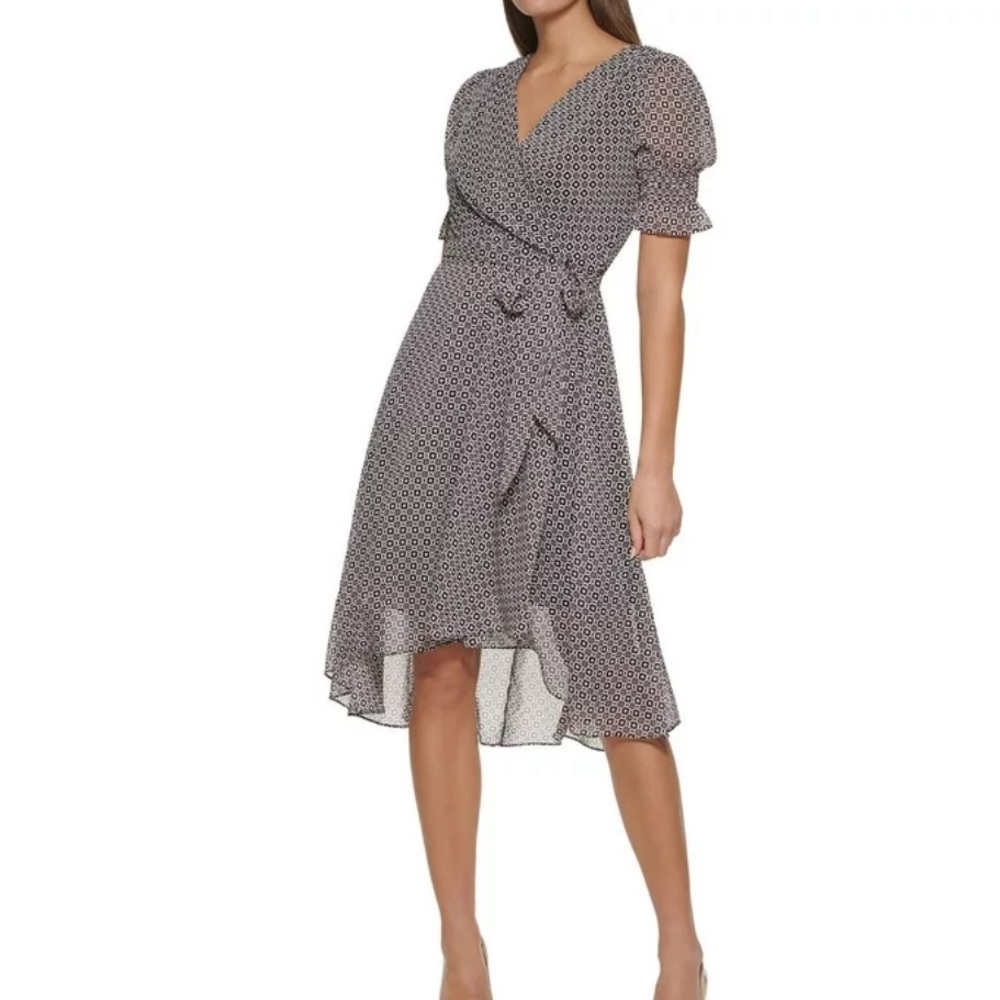 Tommy Hilfiger Womens Printed Faux Wrap Midi Dress